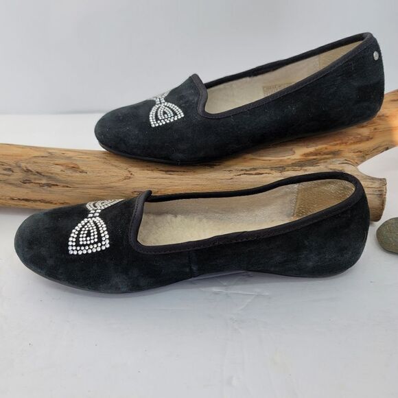 Ugg black suede flats rhinestone bow - Picture 4 of 12